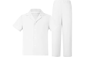 KEYWANTS Boys Linen Summer Beach Outfits Clothes Casual Short Sleeve Button Down Dress Collared Shirts Pants 2 Piece Set