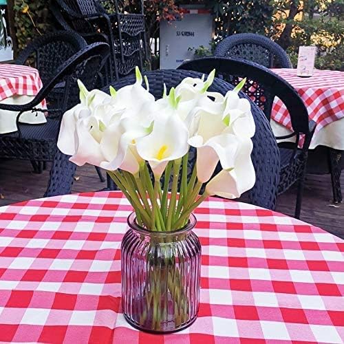 Amajoy 24PCS White Artificial Calla Lily Bridal Wedding Bouquet Artificial Flowers Real Touch Flowers for Home Décor Wedding Party Decoration, White&Yellow Pistil with Tie Ribbon
