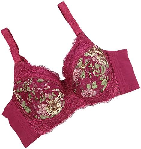 DELENNI Large size lace sexy side push push up the adjustment bra C D E F cup (100D=44C, Wine red)