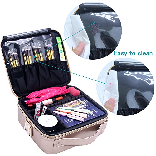 Makeup Travel Case, Makeup Bag Train Case Make Up Organizers And Storage for Cosmetics Jewelry Electronics with Adjustable Shoulder Strap Rose Gold