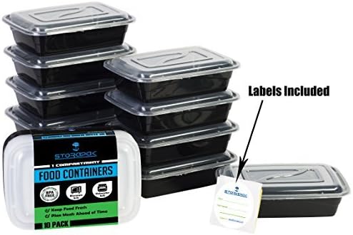 STORAPAK Meal prep Containers- 1 Compartment Lunch Boxes With Lids {10 pack} Diet the Right Way Food Storage Food Saver Containers Stackable, Microwave &amp; Freezer Safe FDA Approved With Free Labels
