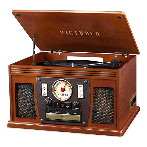 Victrola’s 7-in-1 Sherwood Bluetooth Recordable Record Player with 3-Speed Turntable, CD, Cassette Player and FM Radio