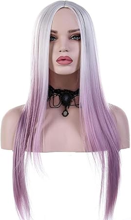 Amazon Co Jp Qinjli レディースウィッグ バラインナーネットロングストレートヘアマイクロロールグラデーション カラー化学繊維フードアニメコスプレ 白グラデーションパープル75 Cm ホーム キッチン