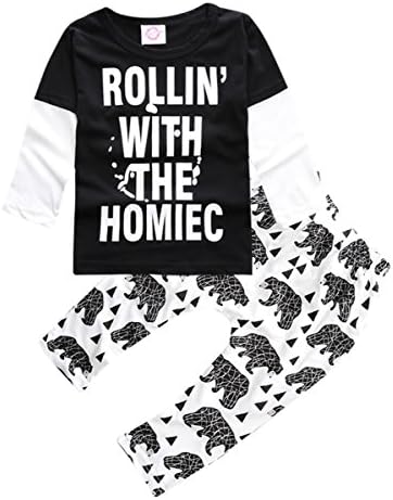 ZHUANNIAN Baby Boys Clothes 2PCS Outfit Set Long Sleeve Tops with Stripped Pants(Black and Cream,12-18 Months)