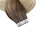 Full Shine Tape in Hair Extensions Color 3 and 8 Brown Fading to 613 Platinum Blonde 20PCS Human Hair Extensions Tape Ins 16 Inch Ombre Soft Hair Seamless Tape in Extensions for Women Real Hair 50g