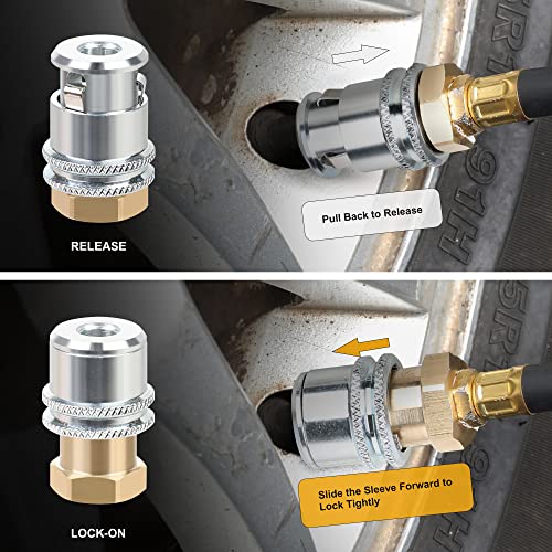 Hromee Lock On Air Chuck, Heavy Duty Closed Flow Tire Chuck, 1/4" FNPT