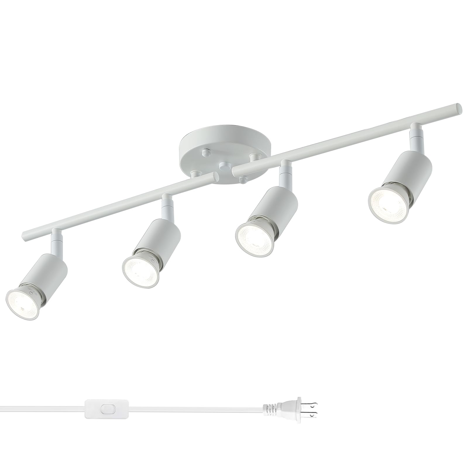 Photo 1 of vivihobb Plug in Track Light White 4 Light Plug in Ceiling Lighting Fixture with 16.4' Long Cord,4 Way Ceiling Spotlight,Rotatable Wall Mount Light Head