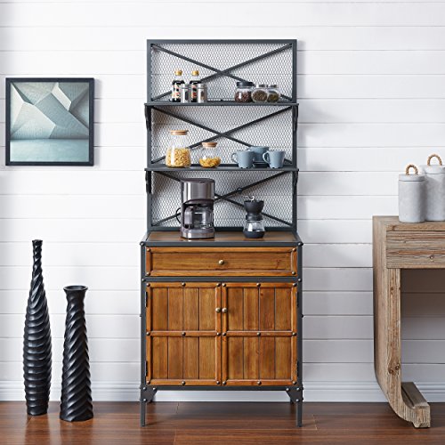 Furniture HotSpot Bakers Rack- Black w/Natural Pine - 27” W x 14.5” D x 65.25” H