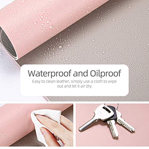 Dual-Sided Multifunctional Desk Pad, Waterproof Desk Blotter Protector, Leather Desk Wrting Mat Mouse Pad (31.5" x 15.7", Pink) - Image 3