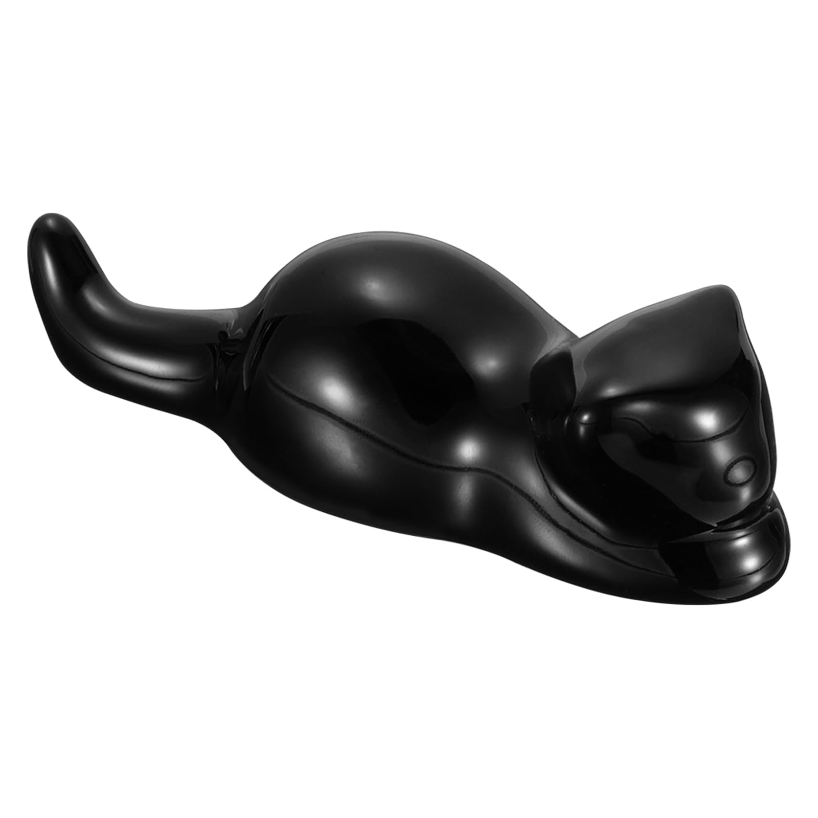 PATIKIL Calligraphy Writing Brush Rack, 2 Ports Ceramic Brush Holder Cat Shaped Cute Pen Rest for Desktop Classroom Office and Place Brushes Pen, Black