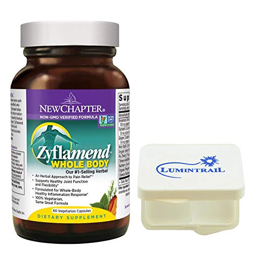 New Chapter Zyflamend Whole Body Joint Supplement, Herbal Pain Relief with Turmeric - 60 ct Vegetarian Capsules Bundle with a Lumintrail Pill Case
