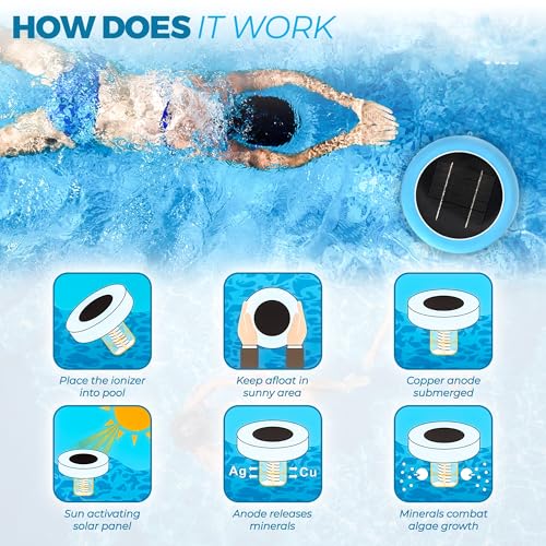 Solar Pool Ionizer for Pools up to 45,000 Gallons, Enhanced with Latest Solar Technology & Longer-Lasting Anode