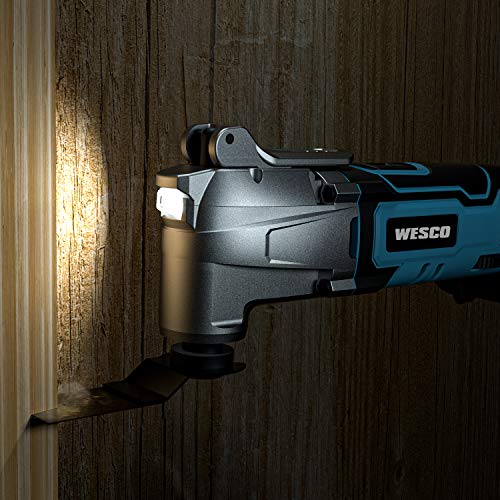 WESCO 20V Cordless Oscillating Tool Kit, 2.0 Ah Oscillating Multi-Tool, 3° Oscillation Angle, 6 Variable Speed 5000~20000 OPM, 16-Piece Universal Accessoriesy Kit for Sanding Cutting/WS2355KU