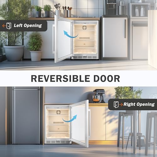 24 Inch Beverage Refrigerator, 150 Cans Wide Beverage Cooler and Beer Fridge with Glass Door and Powerful Cooling Compressor, Built-in/Freestanding Drink Fridge for Kitchen, Bar or Office,White
