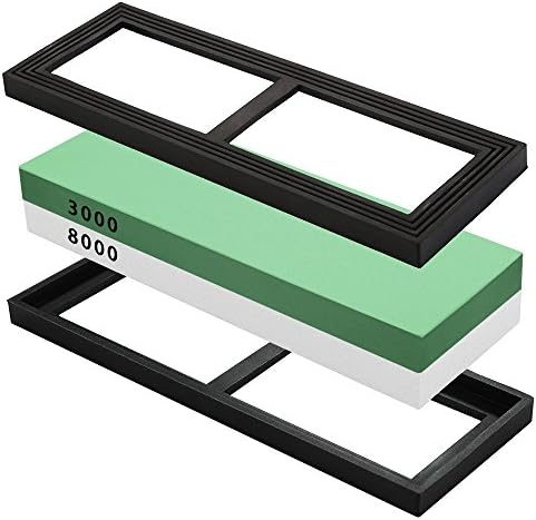 Derstone Dual-sided 3000 / 8000 Grit Knife Sharpening Stone,Whetstone,Flattening Stones,Water Stone,Sharpener Stone, Corundum Whetstone with Waterstone Holder (Green and White)