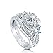 BERRICLE Sterling Silver Halo Wedding Engagement Rings Round Cubic Zirconia CZ Art Deco Ring Set for Women, Rhodium Plated Size 4-10
