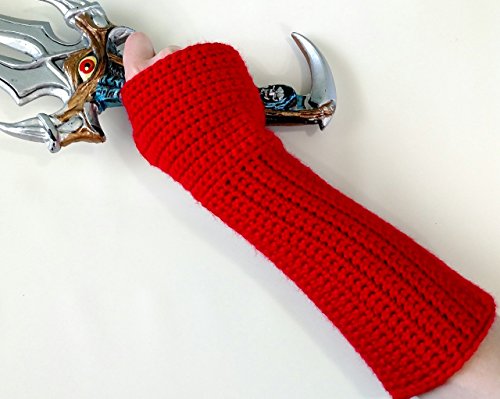 Medieval Cosplay Gauntlet Gloves Red Crochet Armor