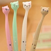 Slendima 4 Pcs 0.5 mm Kawaii Cat Black Gel Ink Roller Ball Point Pen School Office Student Writing Supplies Cute Cartoon fine Gift