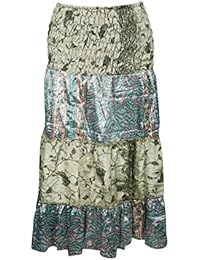 Women’s Strapless Tube Dress Skirt Green Patchwork Silk Sari S/M