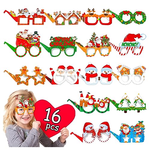 PARTYWIND Christmas Party Glasses, 16 Styles Paper Glasses for Christmas Holiday Party Decorations Supplies Favors, Christmas Costume Eyeglasses for Kids Adults, Funny Photo Booth Props