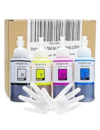 Impresoras Jack Juego de 4 Compatible T664 recambios de tinta Kit de botella (Negro, Cian, Magenta, amarillo) para Expression et-2650, ET-2500, ET-2600, ET-4500, Negro, cian, magenta, amarillo