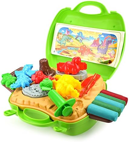 Jellydog Dinosaur Toy, Dino World Pretend Play Toy, Fun Color Mud Toy Set with Carrying Case, Toy Set for Toddlers 3+, 26 Pcs/Set