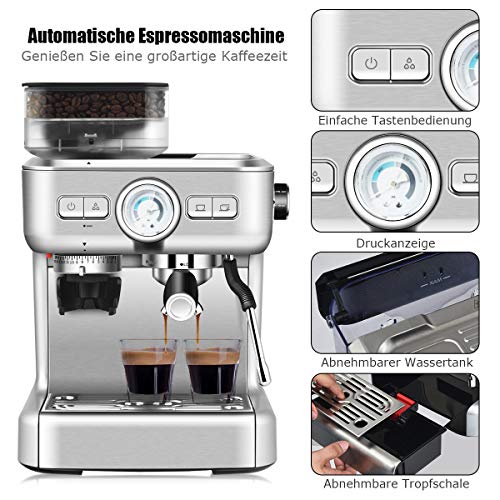 GOPLUS Kaffeevollautomat mit Milchaufschäumer, Kaffeemaschine mit 30-stufig Einstellbarer Feinheit, Automatisches… – Bild 5