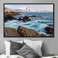 Framed Canvas Wall Art Coastal Scenery Aerial Coastal Cool Multicolor Ocean Photography Realism Relax/Calm - 16x24 inches