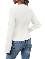 Cardigan Blazer Jacket for Women White Collarless