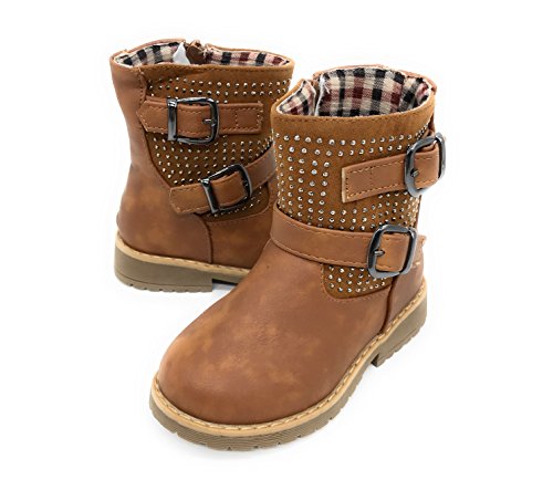 Blue Berry EASY21 Girls Zip Mid Calf Motorcycle Toddler/Infant Winter Boots WARM-22F,Tan22,Size5