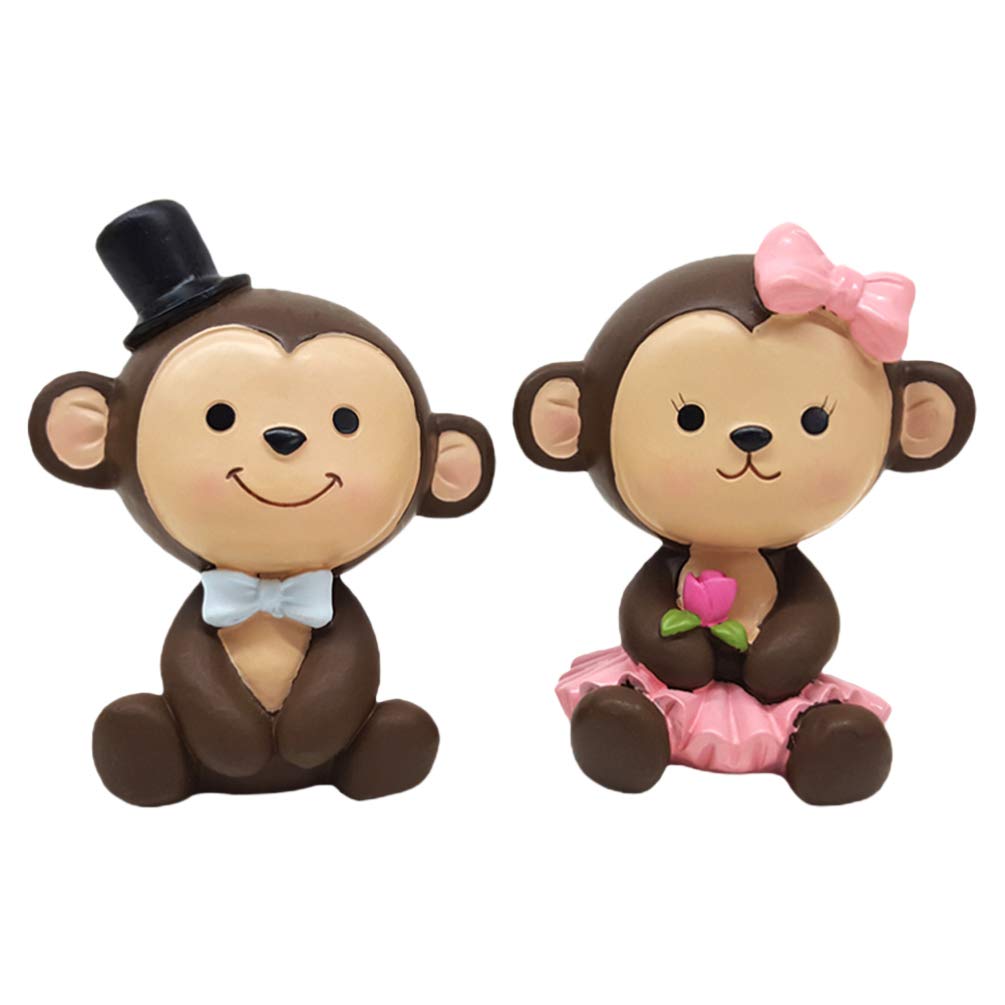 Amosfun Valentine's Day Gift Couple Monkey Models Adornment Cake Ornament Cfee Party Supplies