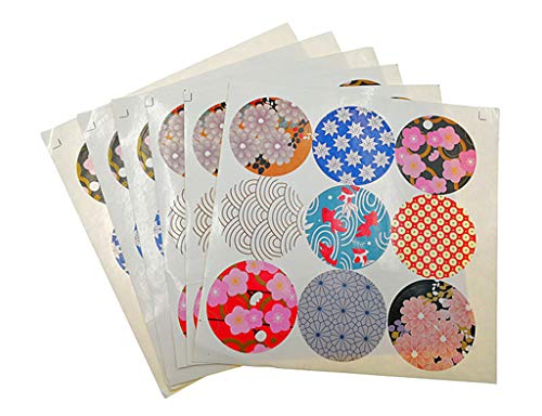 ALIMITOPIA Japan Style Sealing Sticker,Round Japanese Traditional Pattern Self-Adhesive Universal Sealing Paster Gift Packing Decorative Labels Envelope Seals(10 Sheets,90pcs)