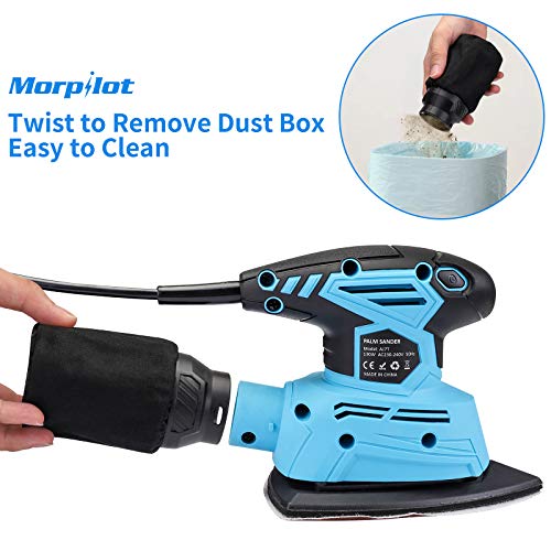 morpilot Detail Palm Corner Mouse Hand Sander Sanding Tool 130w, 14000 RPM Sander with dust Collector, 18 Pieces of Sandpaper, Suction for Sanding Wood