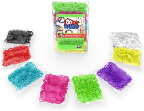 Looney Bands Giant 4800 Rubber Band Refill Pack with 200+ Clips! 600 of Each Color, 8 Colors - Red, Black, Blue, White, Green, Yellow, Purple, and Pink. 100% Compatible with All Looms
