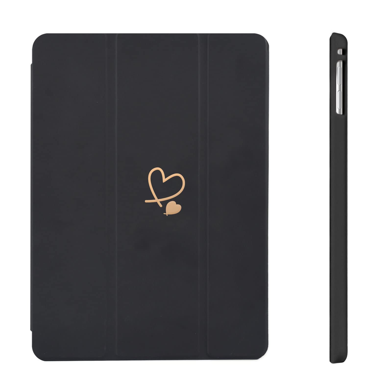 Fycyko Compatible iPad 9.7 Inch Case for 6th/5th Generation 2018/2017 With Pencil Holder & Tip Cover - Women Girls Cute Love Heart Pattern Protective Black Case
