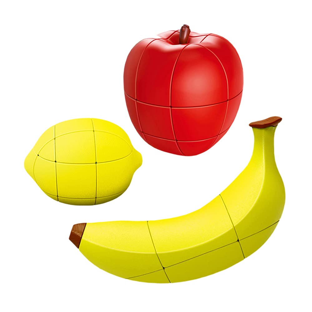 Yealvin Speed Cube Set, 3D Fruit Cube Set of Banana Lemon and Apple Magic Cube Bundle Children's Educational Toys Puzzle Cube Brain Teaser 3 Pack