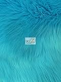 FAUX FAKE FUR SOLID SHAGGY LONG PILE FABRIC - Turquoise - 60