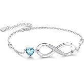 RIVIKO Infinity Love Heart Symbol Charm Bracelet for Women 925 Sterling Silver Adjustable Birthday Valentine’s Day Christmas Mothers Day Jewelry Gift for Mom Women Wife Her Friends