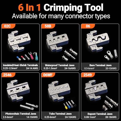 6 Piece Crimping Tool Set, Preciva Crimping Pliers with Carry Case with Quick Release Jaws Suitable for Insulated/DuPont/Blanke/Waterproof/Pipe/Photovoltaic Clamps