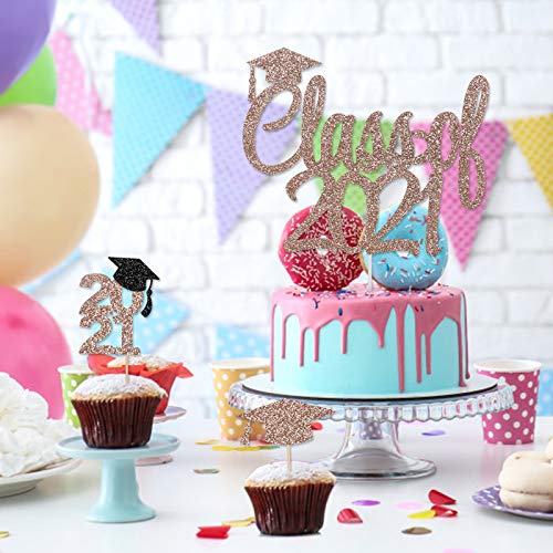 Rose Gold Graduation Decorations 2021 Class of 2021 Cake Topper Rose