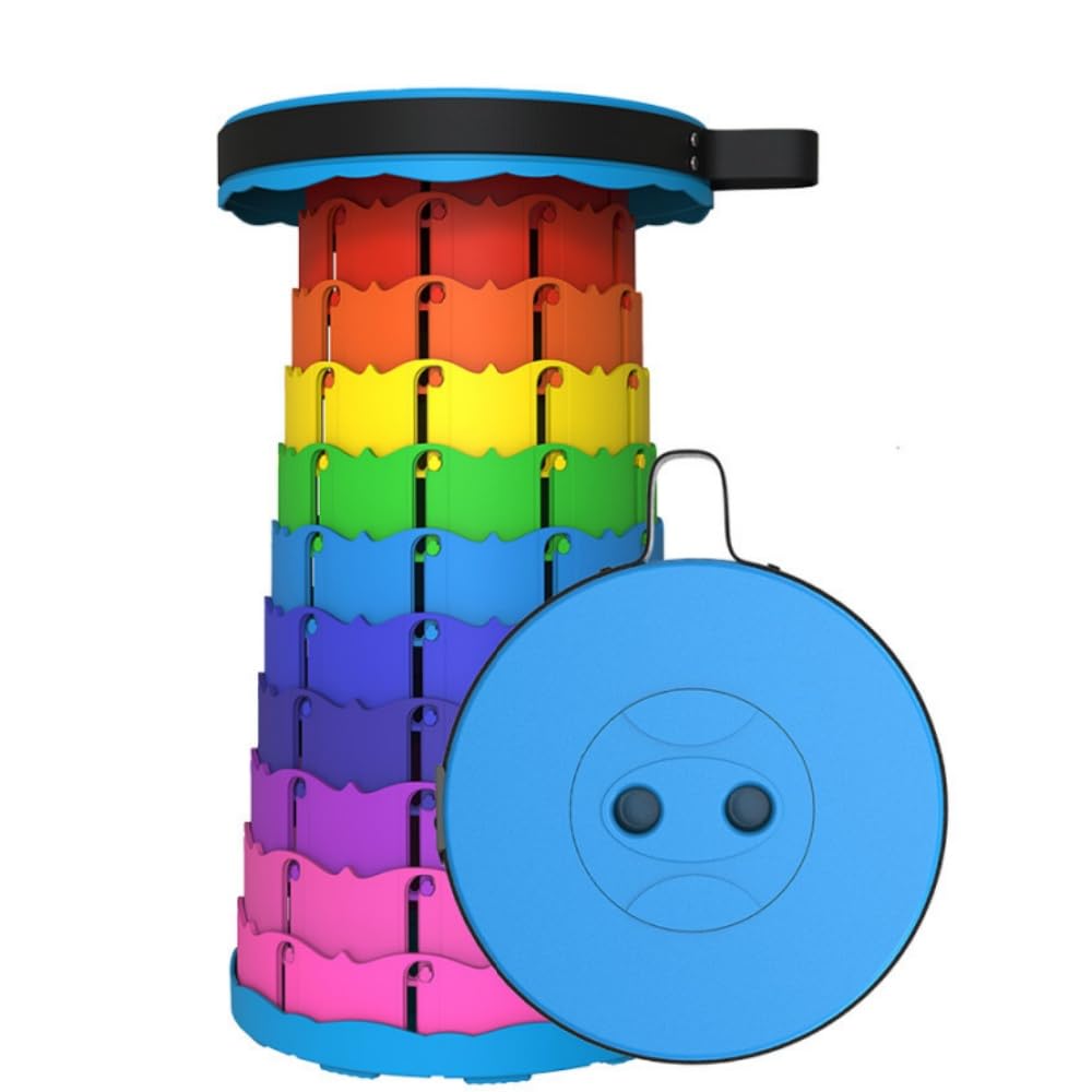 Benebomo portable folding stool telescopic stool retractable stool folding chair outdoor hiking camping fishing rest hunting plastic camping stool(Blue/Rainbow)