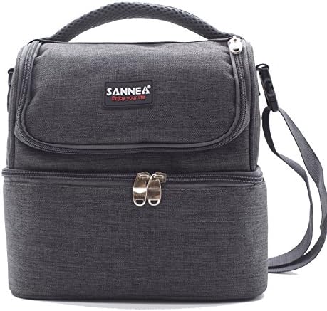 Gtowy Insulated School Work Double Decker Lunch Cooler Warmer Thermal Bag Box Grey
