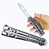 Kaqkiasiog 1 Pcs Newest Black Skull Totem Stainless Steel Practice Tactical Dull Butterfly Comb Folding Knife Blunt Rotatable Trainer Hand Safe Training Unsharpened Tool Set
