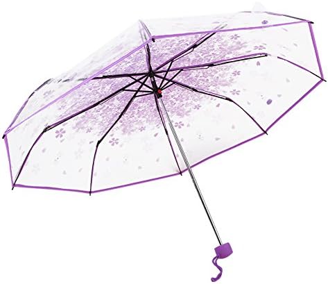Cute Clear Bubble Umbrella+[FREE]Umbrella Holder, CLINE Compact Foldable Umbrellas Transparent Rain Umbrella for Women Girls Kids Gift,Light Purple