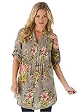 Roamans Women's Plus Size English Floral Bigshirt (Grey,20 W)