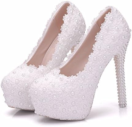 white bridal platform heels