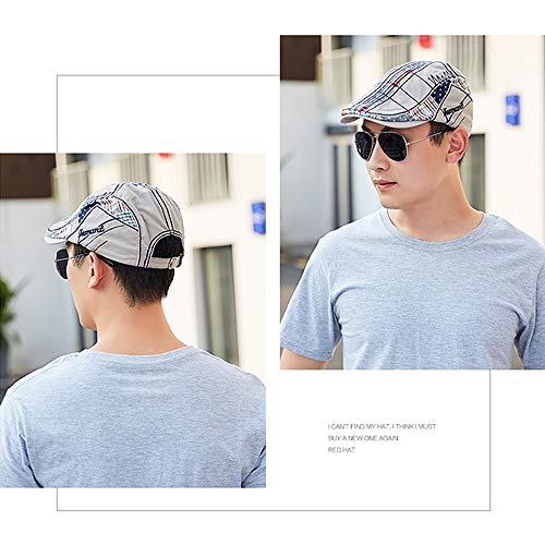 Men Beret Hat Cotton Buckle Adjustable Newsboy Hats Cabbie Gatsby Cap,Grey #12945 - Thumbnail 5