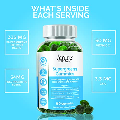 Amire by Dr. Awan Super Greens Gummies, Fruits & Veggies Supplement