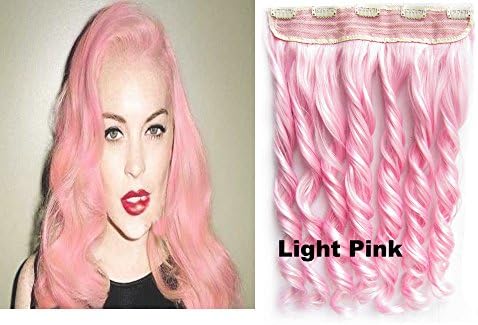 Beauty Wig World 23Inch 130gr One Piece Colorful Curly 3/4 Head Synthetic Clip On/in Hair for Halloween Cosplay Color#Light Pink