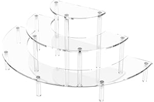 Dooiclear 3 Tier Acrylic Display Risers, Half Moon Cupcake Stand, Clear Perfume Organizer, Dessert Stand for Display, Clear Display Stand for Food, Cupcake, Perfume, Collections